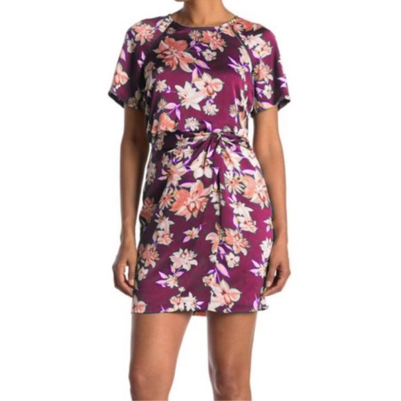 KENSIE Silky Painted Graffiti Roses Magenta Dress 12 NWT - Picture 1 of 12